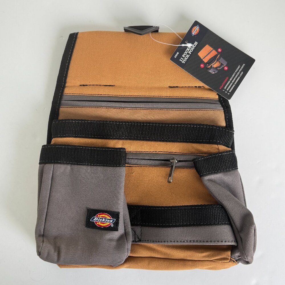 Tool Belt Pouch 11 Pocket Webbing Reinforced Gray Tan Dickies 57019